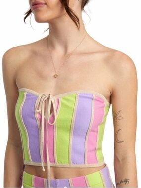RVCA Multicolor Striped Knit Top in Lime, Lavender, Pink